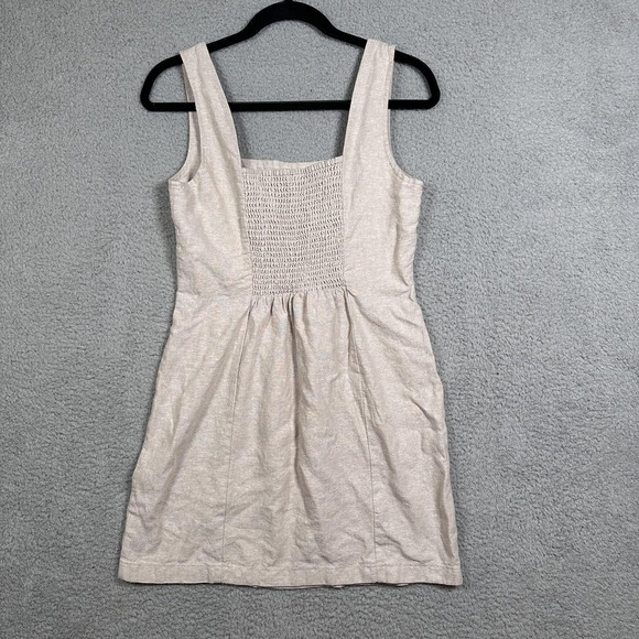 Old Navy Dresses & Skirts - Old Navy Dress Womens Small Beige Linen Blend Sleeveless Smocked Square Neck